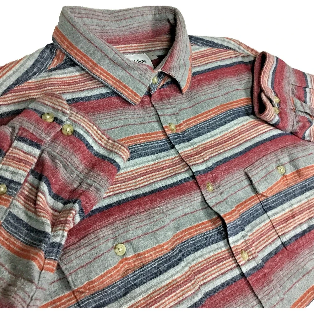 Goodfellow & Co Mens Large Gray Red Striped‎ Flannel Button Up Shirt 043160526
